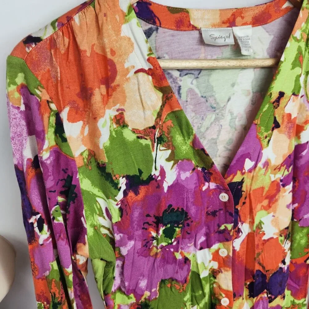 Spiegal Robe & Chimise Gown Set Small Short w/Long Sleeve Floral Sleepwear